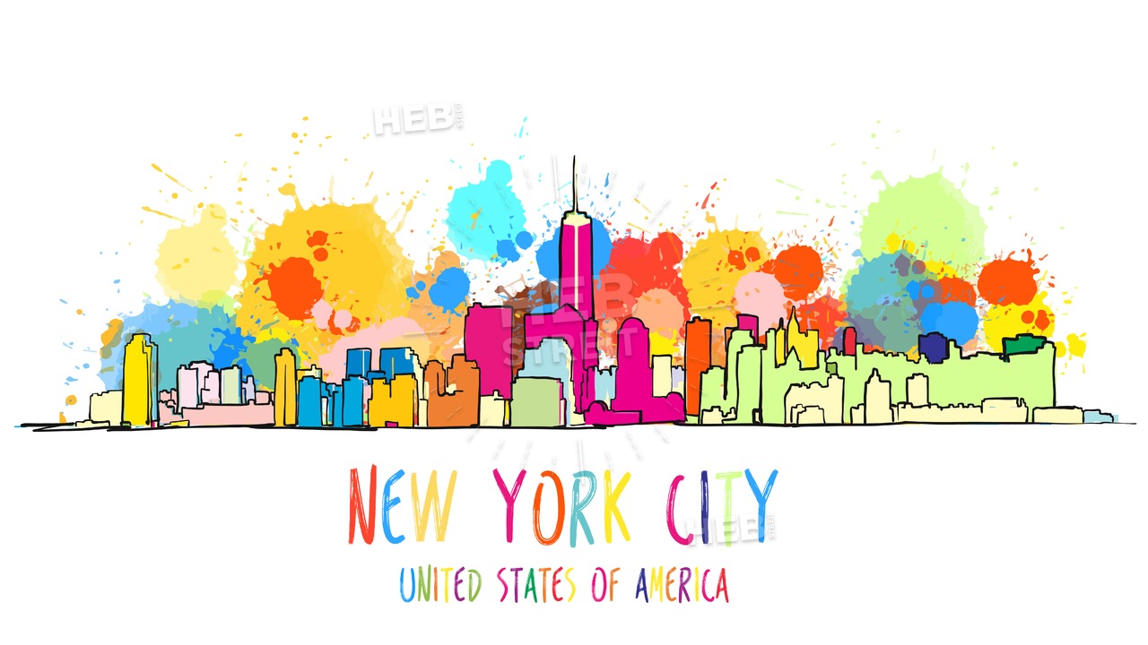 1280x720 colorful new york city skyline drawing hebstreits sketches - Nyc Skyline Line Drawing