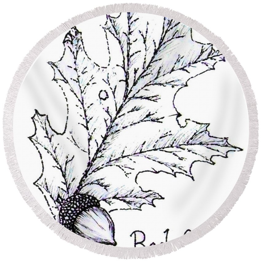 850x850 red oak leaf and acorn round beach towel for sale - Oak Leaf Line Drawing