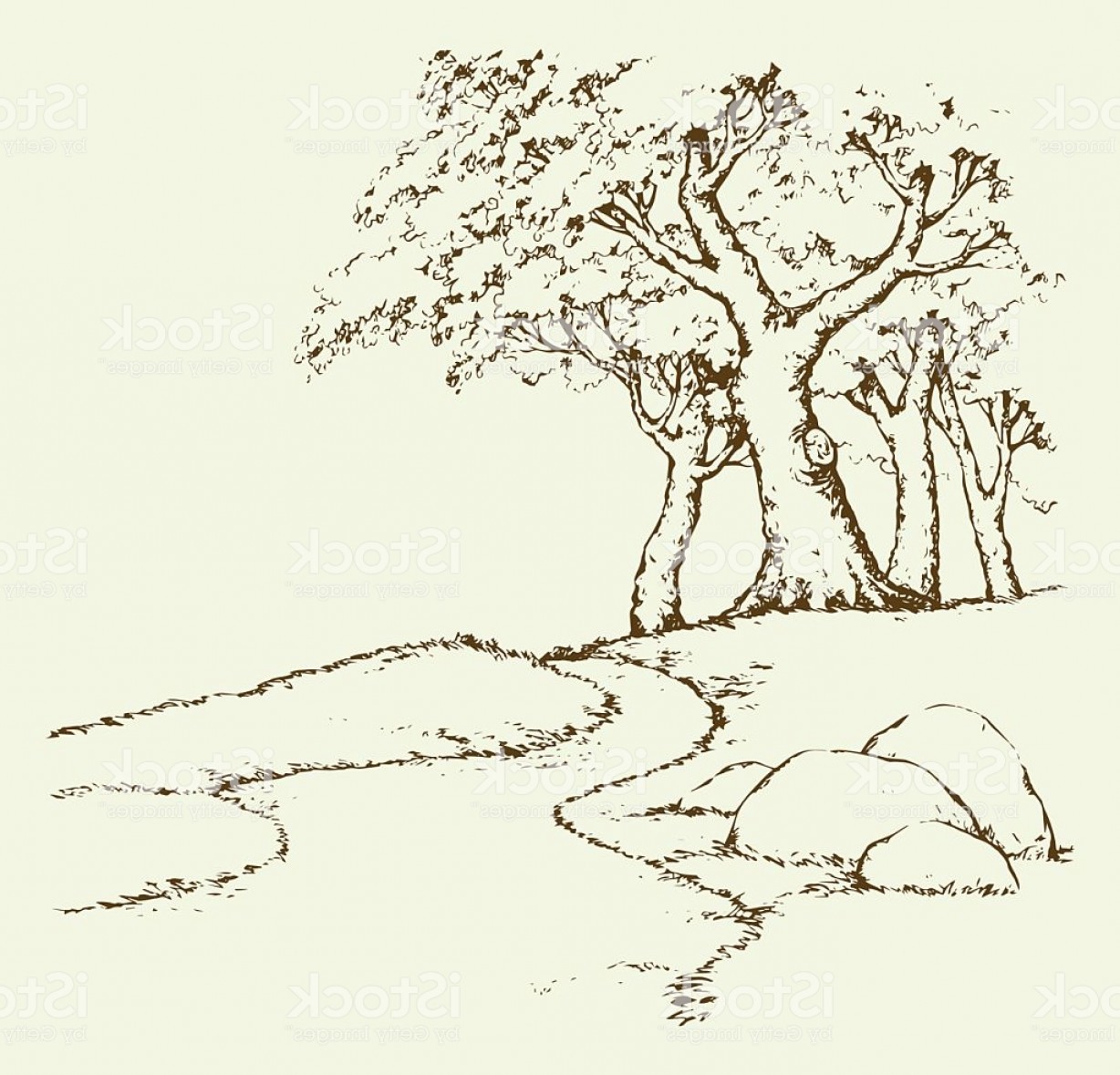 1228x1179 mountain landscape with oak trees vector drawing gm soidergi - Oak Tree Line Drawing