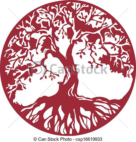 450x468 Oak Tree In A Circle Silhouette, Vector - Oak Tree Line Drawing