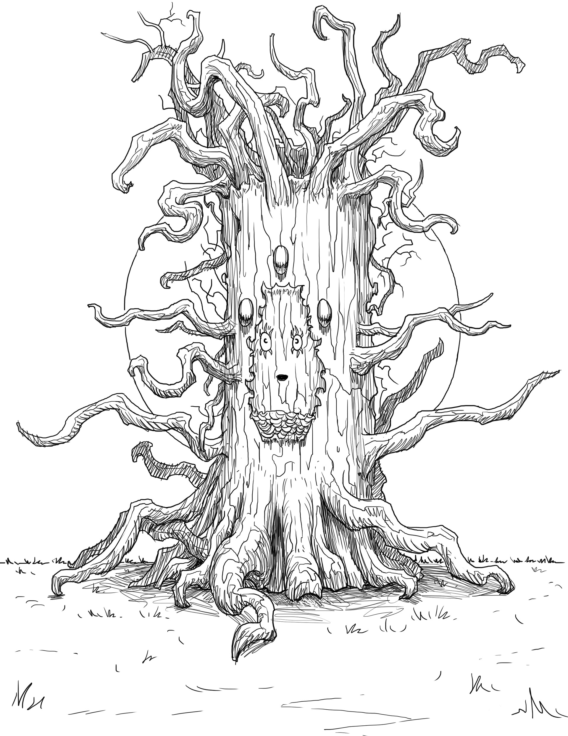 1920x2485 artstation - Oak Tree Line Drawing