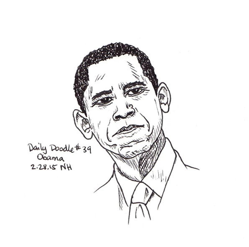 794x787 Obama Drawing Illustration Daily Doodle Drawing Etsy - Obama Drawing