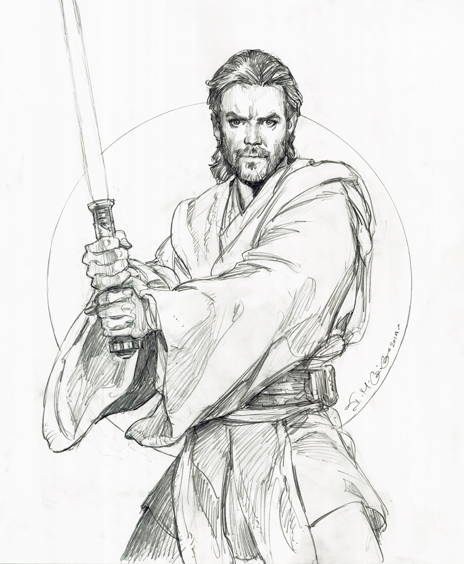 Star Wars, Obi Wan Kenobi Drawing Iain Mccaig, In Han P's Star - Obi W...