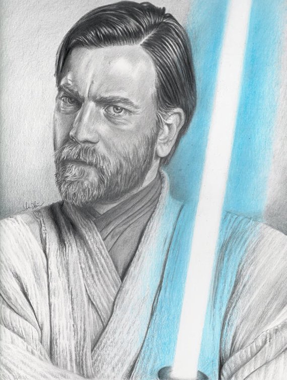 570x753 Drawing Print Of Ewan Mcgregor As Obi Wan Kenobi In Star Wars Etsy - Obi Wan Kenobi Drawing