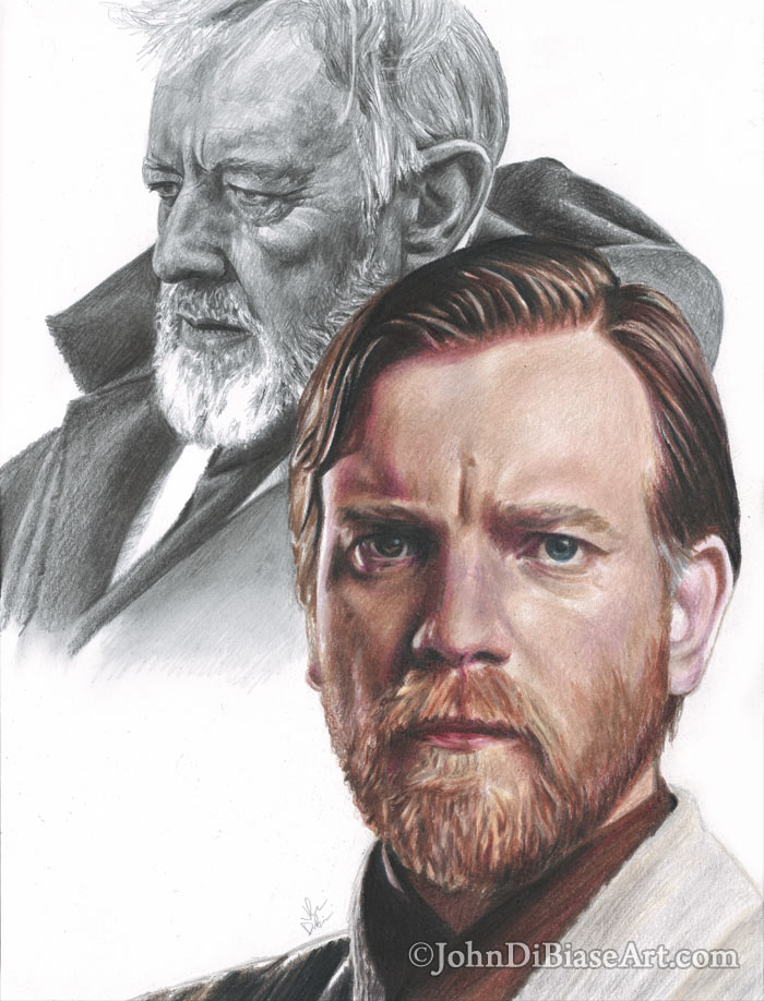 700x918 Graphite And Colored Pencil Portrait Of Alec Guinness And Ewan - Obi Wan Kenobi Drawing