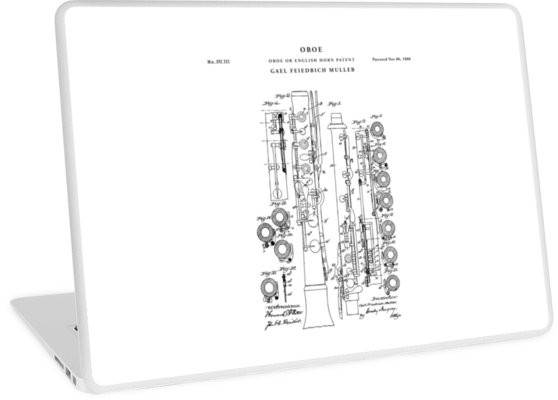 558x400 Oboe Patent Drawing Blueprint Laptop Skins - Oboe Drawing