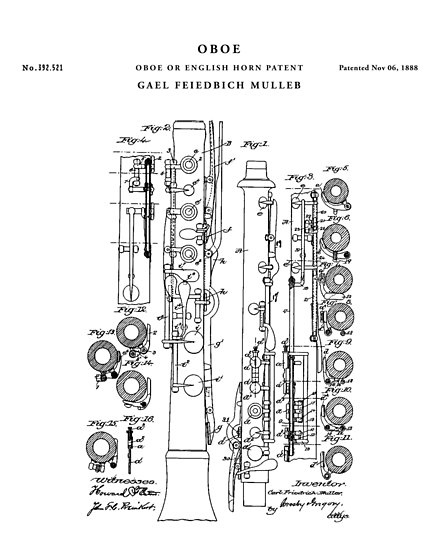 440x550 Oboe Patent Drawing Blueprint Posters - Oboe Drawing