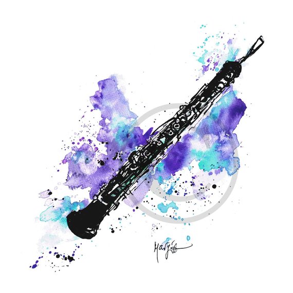 570x570 Oboe Fine Art Giclee Print Of Musical Instrument Drawing Etsy - Oboe Drawing
