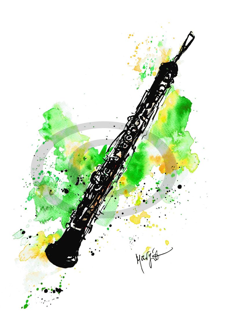 794x1134 Oboe Illustration Giclee Print Of Musical Instrument Drawing Etsy - Oboe Drawing