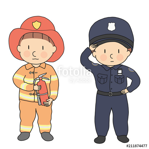 500x500 vector illustration of city professions, firefighter policeman - Occupation Drawing