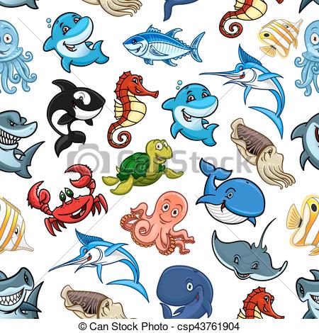 450x470 cartoon sea animals, ocean fish seamless pattern sea animals - Ocean Cartoon Drawing