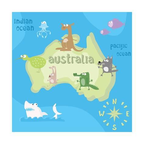 473x473 concept design map of australian continent with animals drawing - Ocean Cartoon Drawing
