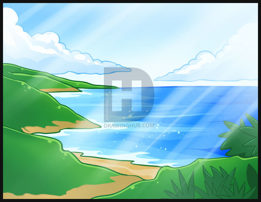 864x669 how to draw the ocean, step - Ocean Drawing