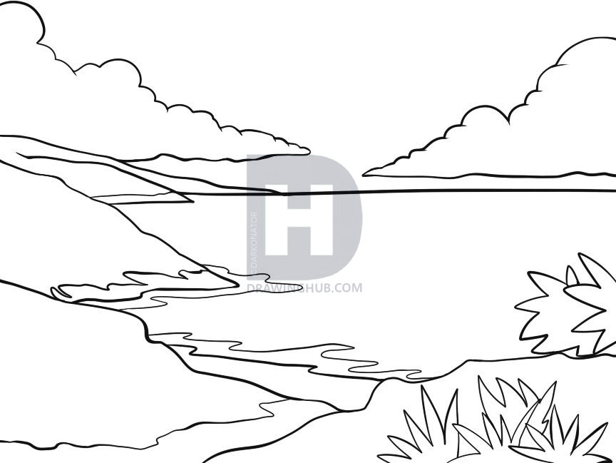 864x649 How To Draw The Ocean, Step - Ocean Drawing Easy