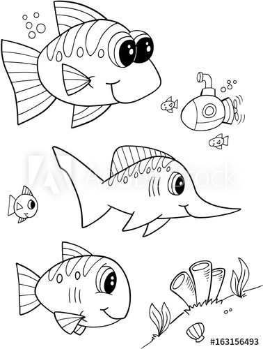 378x500 Ocean Fish Coral Reef Illustration Vector Art - Ocean Fish Drawing