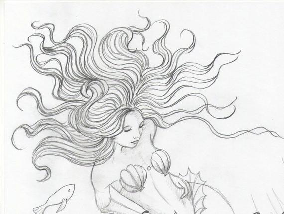 570x429 items similar to original drawing mermaid on the ocean floor - Ocean Floor Drawing