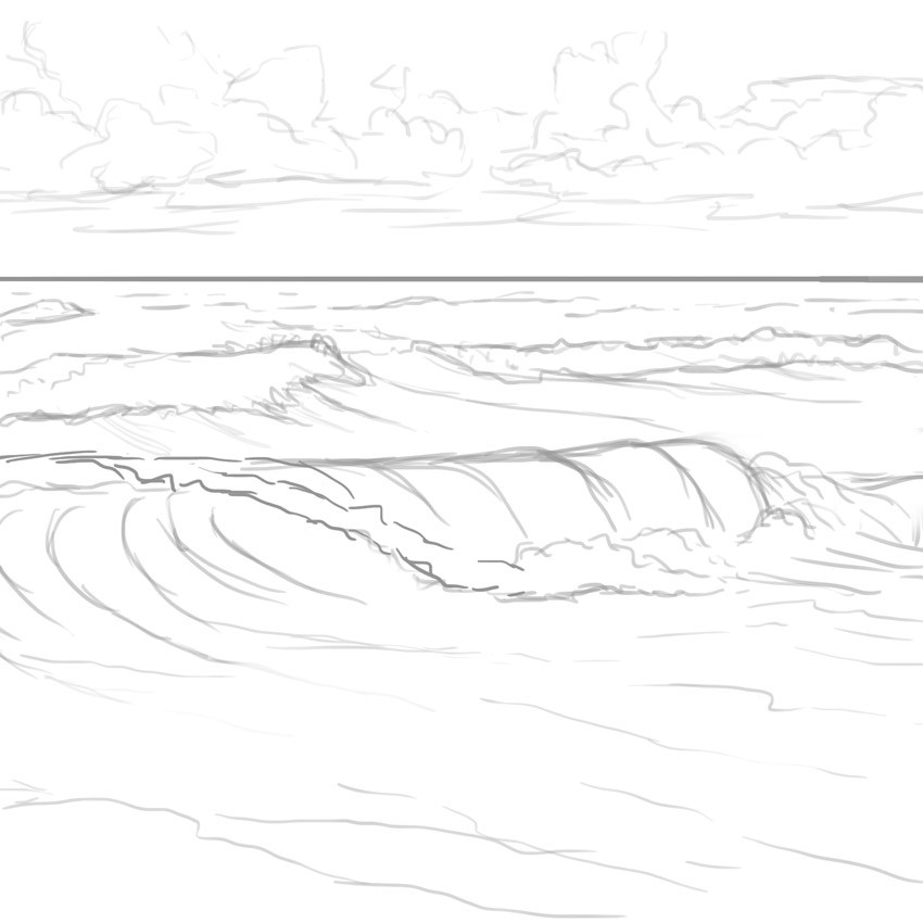 850x850 How To Paint Water, Waves, And The Ocean In Adobe Photoshop - Ocean Line Drawing