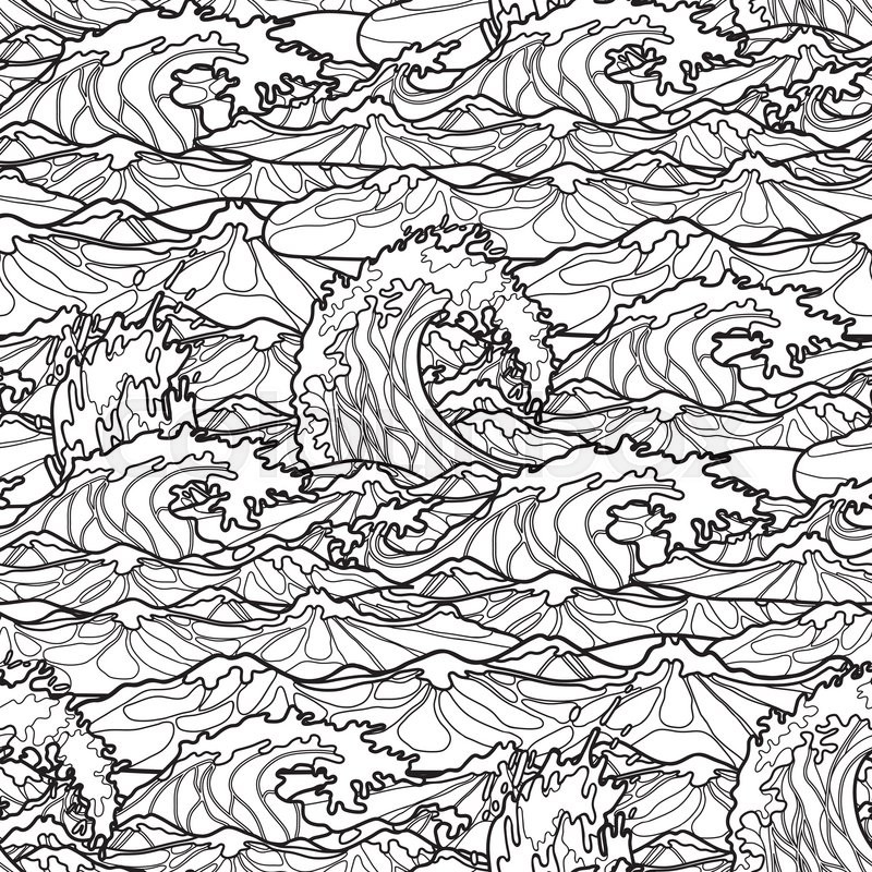 800x800 Ocean Storm Waves Seamless Pattern Stock Vector Colourbox - Ocean Line Drawing