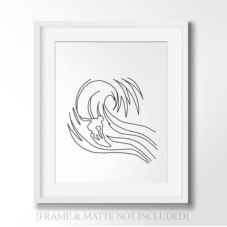 794x794 surfing ocean waves line art minimalist wall art drawing etsy - Ocean Line Drawing