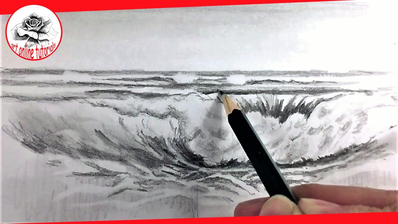 pencil drawing of ocean waves