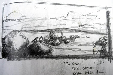 376x250 The Ocean Pencil Sketch - Ocean Pencil Drawing