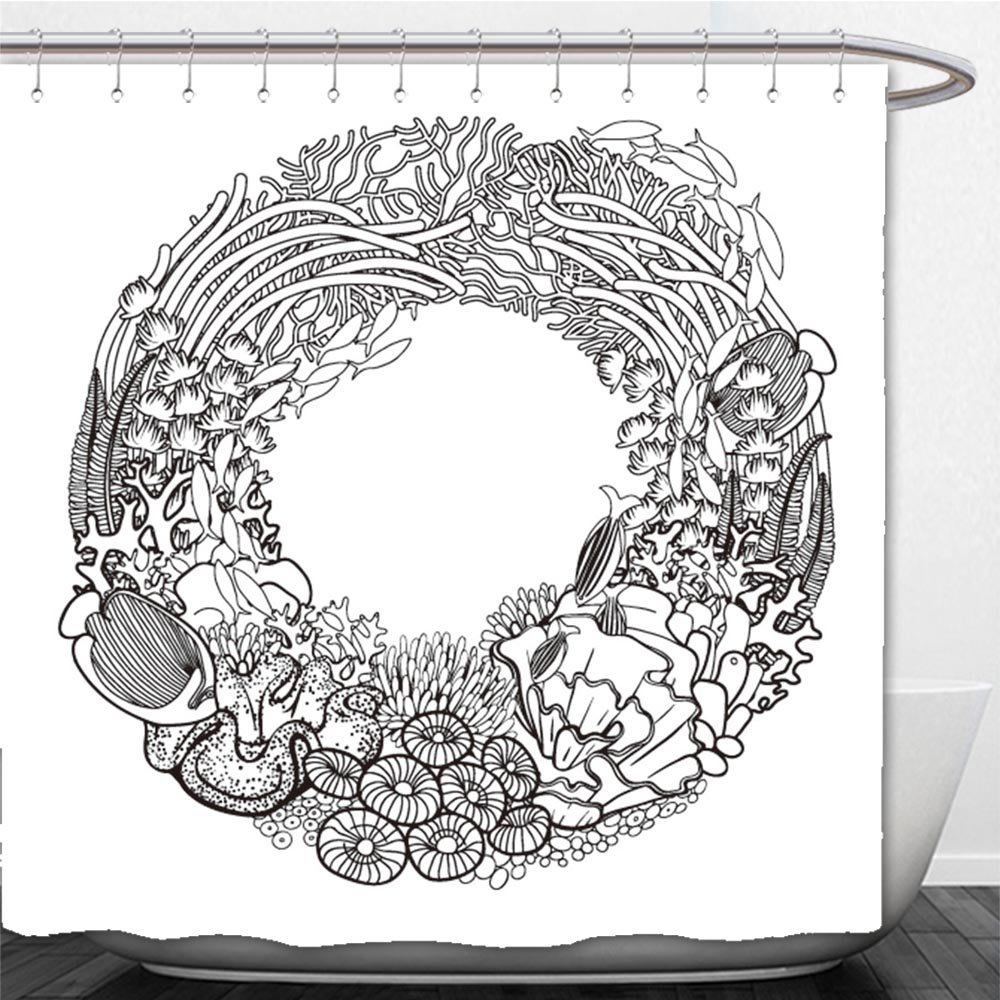 1000x1000 beshowere shower curtain coral reef drawn in a line - Ocean Plants Drawing