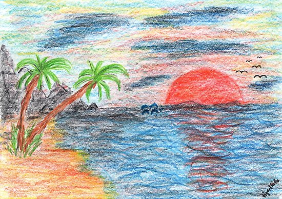 Sunset Pastel Drawing At PaintingValley Com Explore Collection Of   Ocean Sunset Drawing 1 