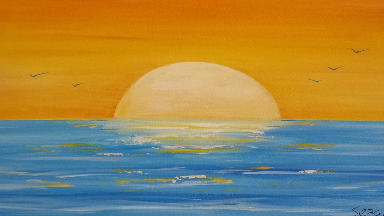 1280x720 how to painting a sunset seascape in acrylic - Ocean Sunset Drawin...