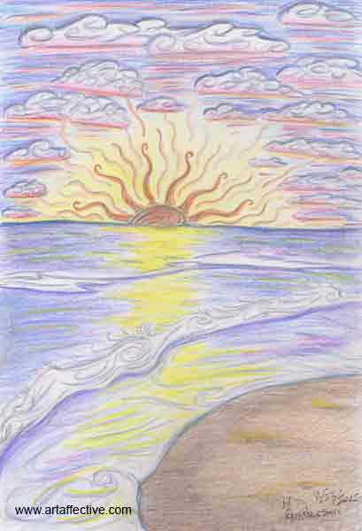 409x600 ocean sunset - Ocean Sunset Drawing
