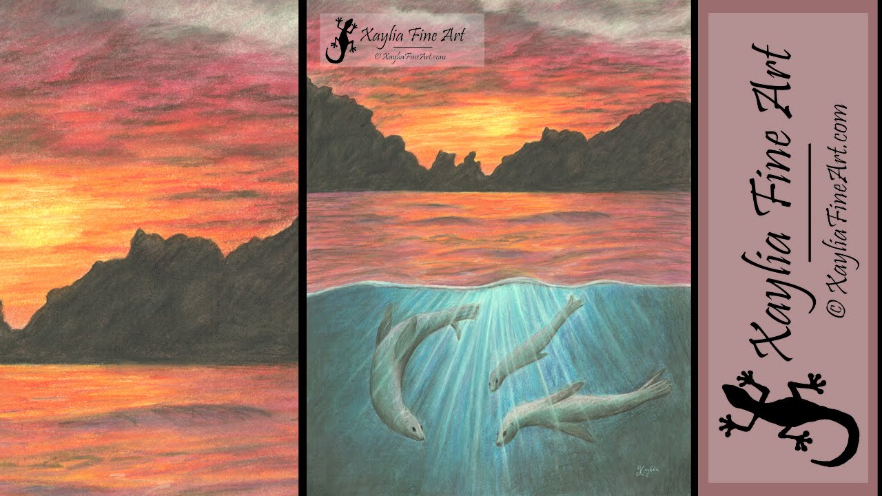 1280x720 speed drawing how to draw an ocean sunset with sea lions - Ocean Sunset Drawing