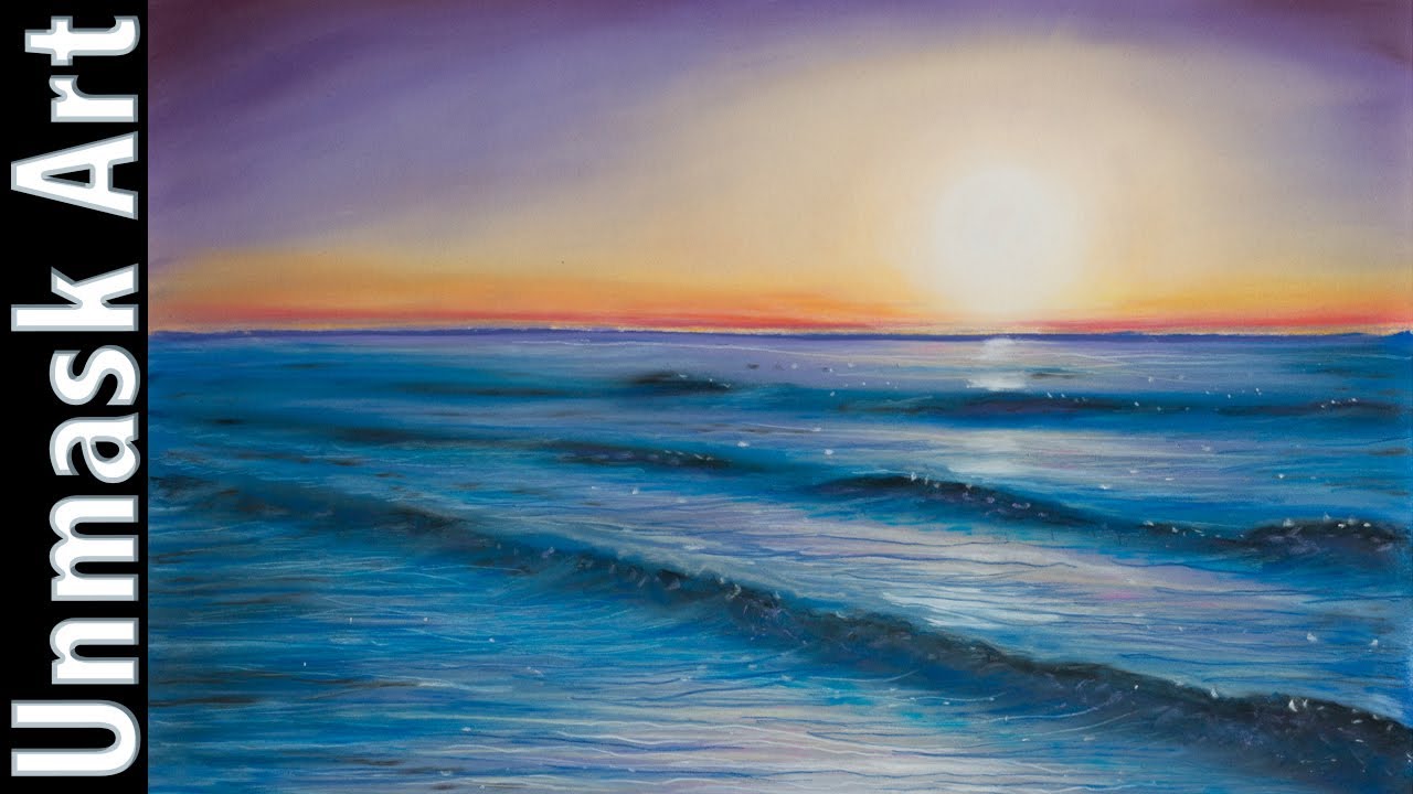 1280x720 sunset seascape soft pastel drawing time lapse - Ocean Sunset Drawing