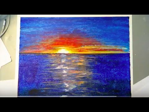 480x360 Oil Pastel Ocean Sunset - Ocean Sunset Drawing