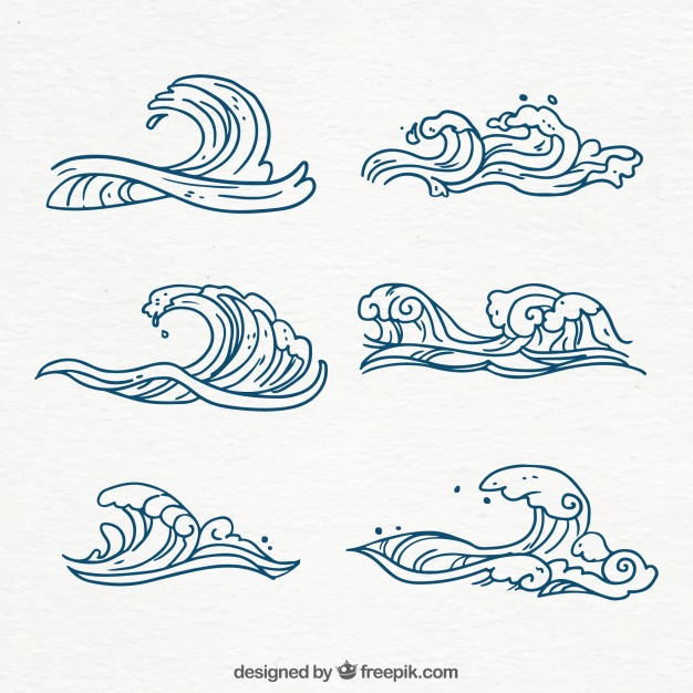 626x626 Collection Of Hand Drawn Waves Vector Free Download - Ocean Wave Line Drawing