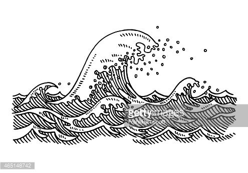 495x346 Line Drawing Waves - Ocean Wave Line Drawing