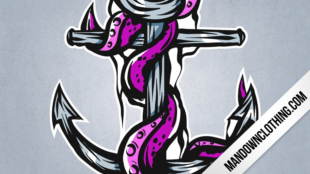 1280x720 Anchor Octopus Illustration For Man Down Clothing Available - Octopus And Anchor Drawing