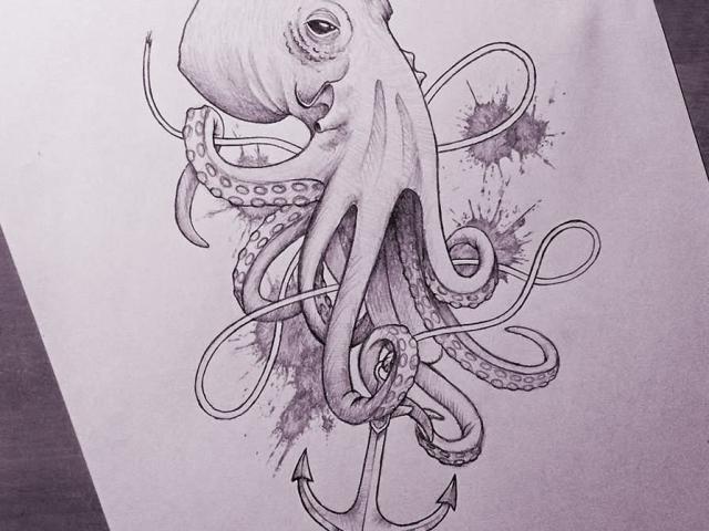 640x480 Anchor Tattoos Clipart Octopus - Octopus And Anchor Drawing