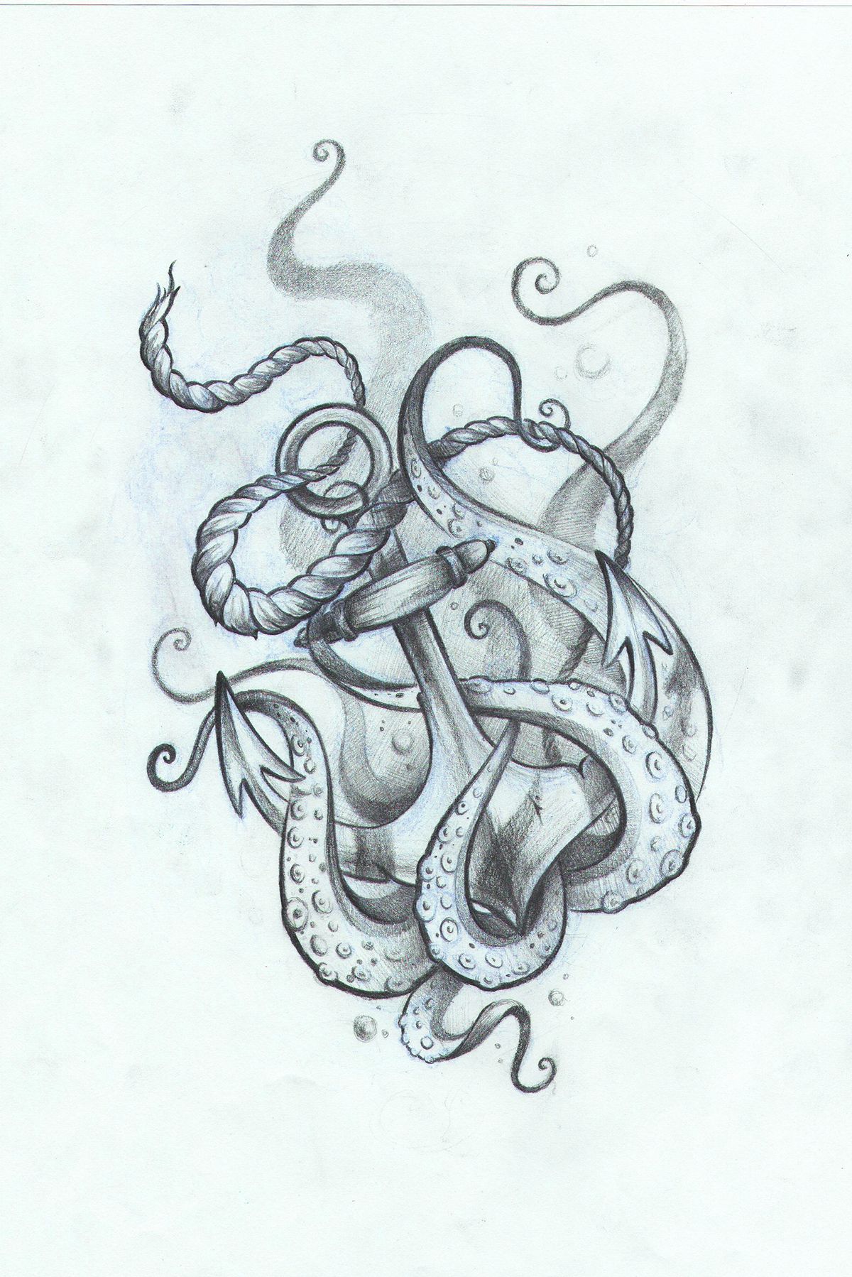 1200x1798 Anchor Tattoo With Octopus - Octopus And Anchor Drawing