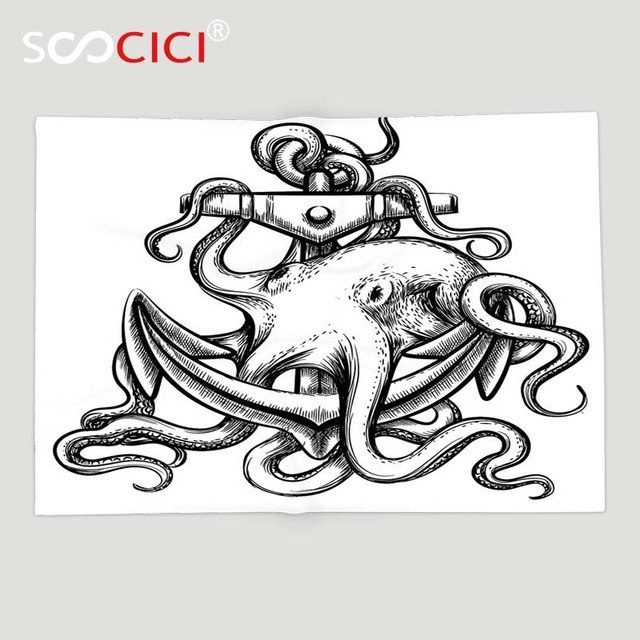640x640 Custom Soft Fleece Throw Blanket Octopus Decor Nautical Decor - Octopus And Anchor Drawing