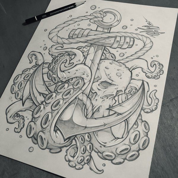 600x600 Image Result For Anchor Drawing With Octopus Tattoos Tattoo - Octopus And Anchor Drawing