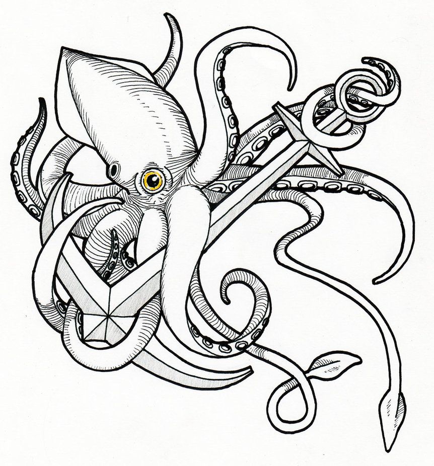 862x926 Images For Gt Octopus And Anchor Tattoo Drawings Drawing Tattoo - Octopus And Anchor Drawing