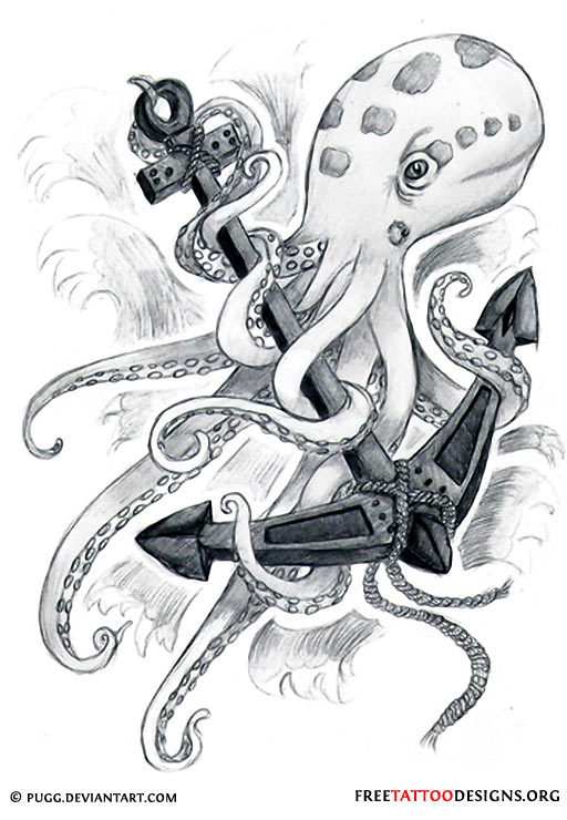 512x740 Octopus And Anchor Tattoo Design - Octopus And Anchor Drawing