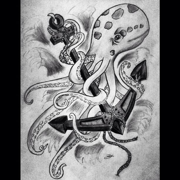 612x612 Octopus And Anchor Tattoo Drawings - Octopus And Anchor Drawing