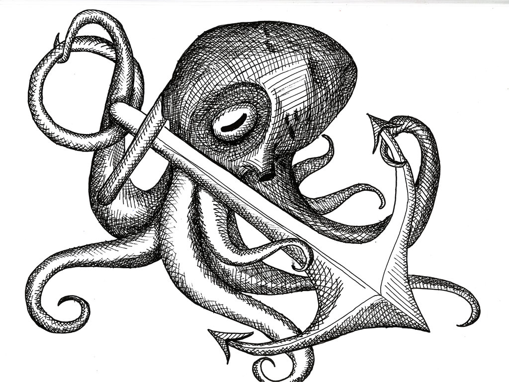 1024x769 Octopus Drawing Anchor For Free Download - Octopus And Anchor Drawing
