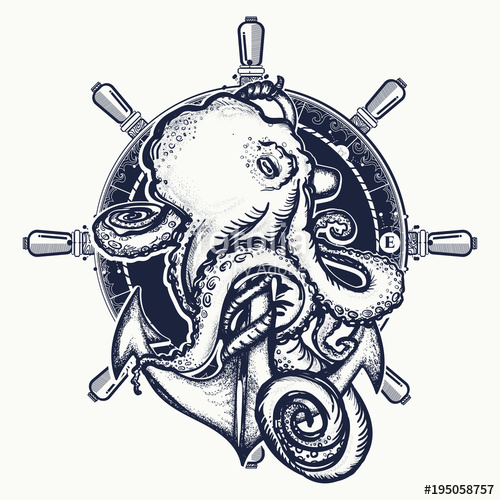 500x500 Octopus And Anchor Tattoo Symbol Of A Sea Adventure, Ocean Big - Octopus And Anchor Drawing