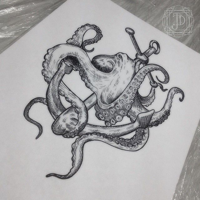 640x640 Anchor Drawing With Octopus - Octopus And Anchor Drawing