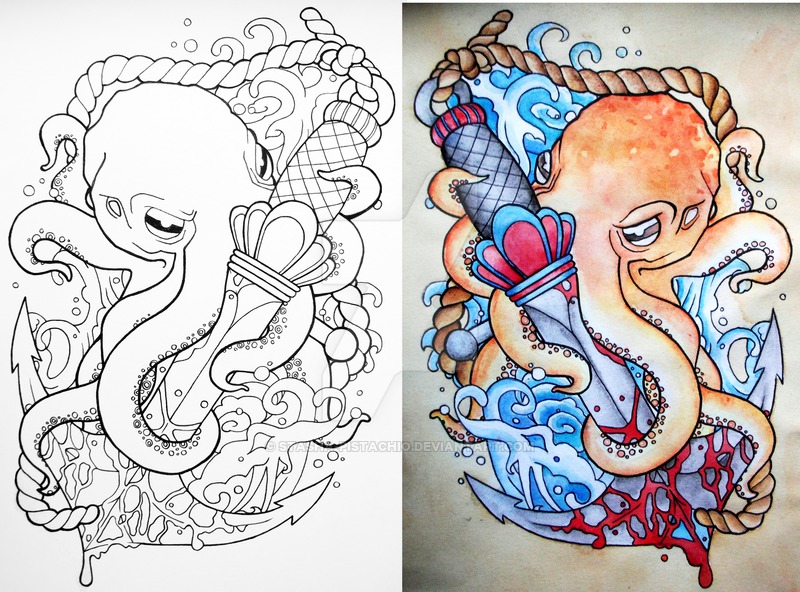 800x592 Octopus Anchor Tattoos - Octopus And Anchor Drawing