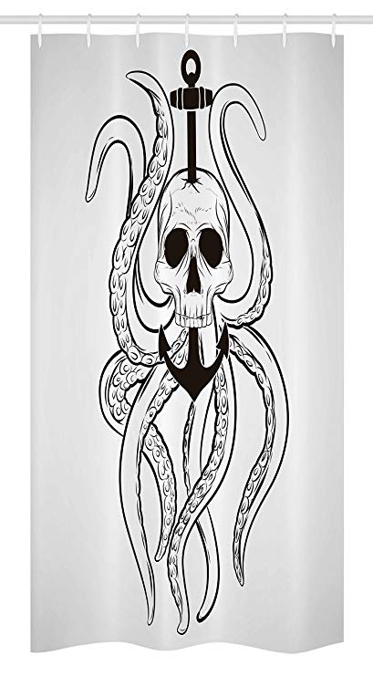 409x741 Ambesonne Nautical Stall Shower Curtain, Skull Octopus - Octopus And Anchor Drawing