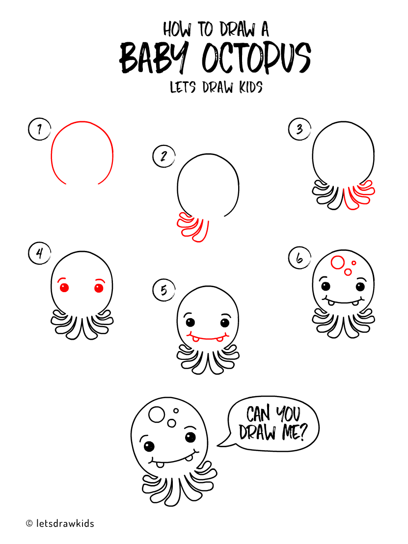 831x1108 How To Draw A Baby Octopus Easy Drawing, Step - Octopus Drawing Easy