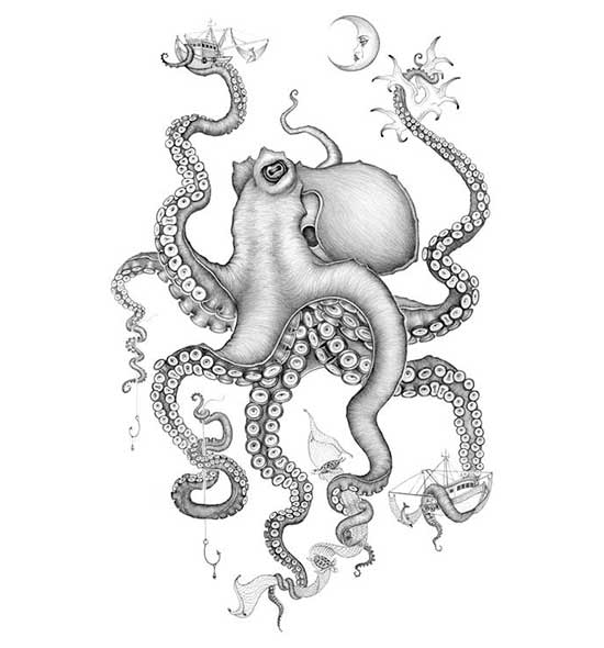 550x590 octopus original drawing caia koopman pop surrealist - Octopus Drawing Images