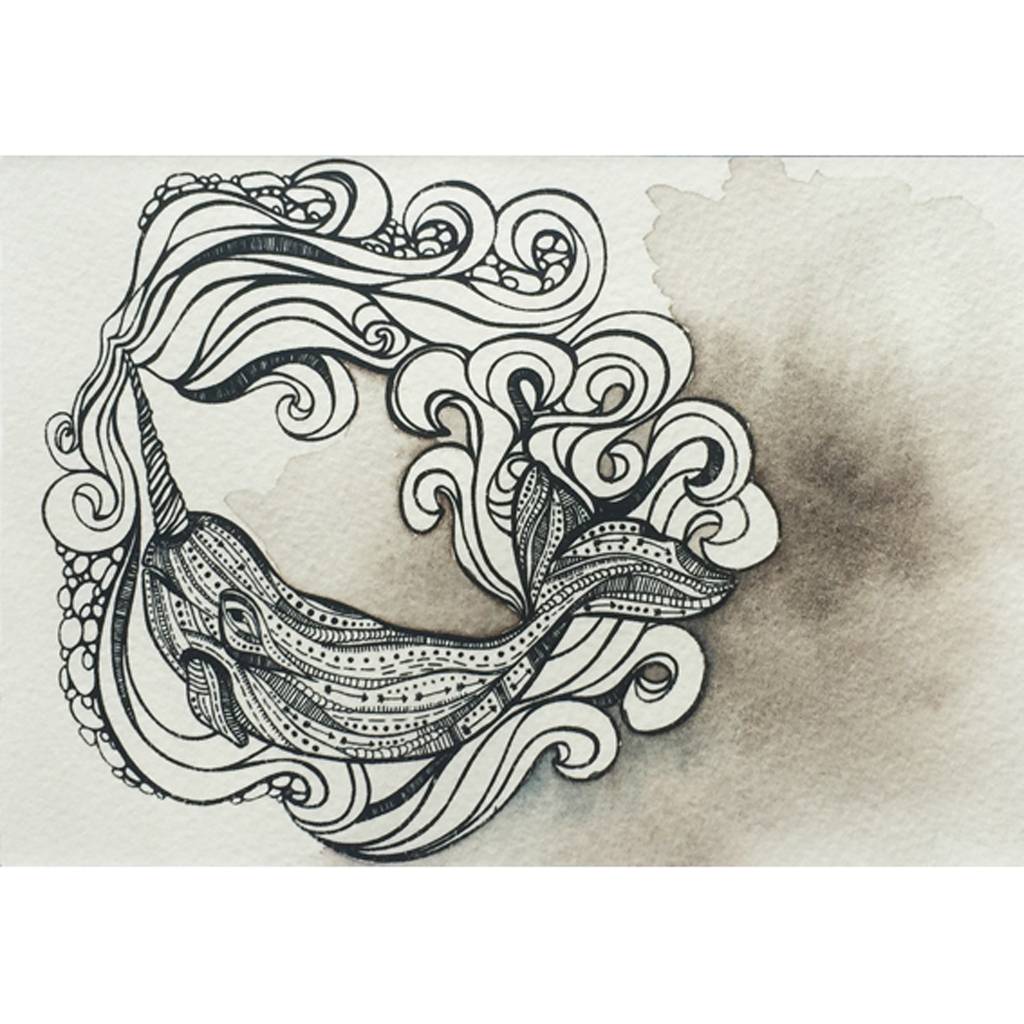 1024x1024 Narwhal In The Waves Print Octopus Ink - Octopus Ink Drawing